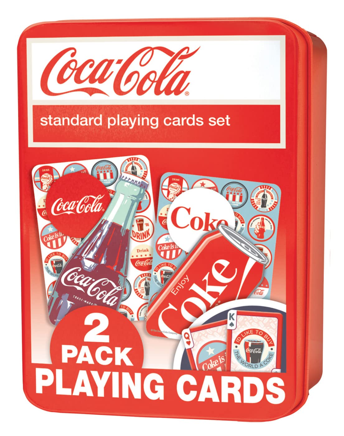 MasterPieces Coca-Cola two-pack tin front with retro art for collectible appeal.