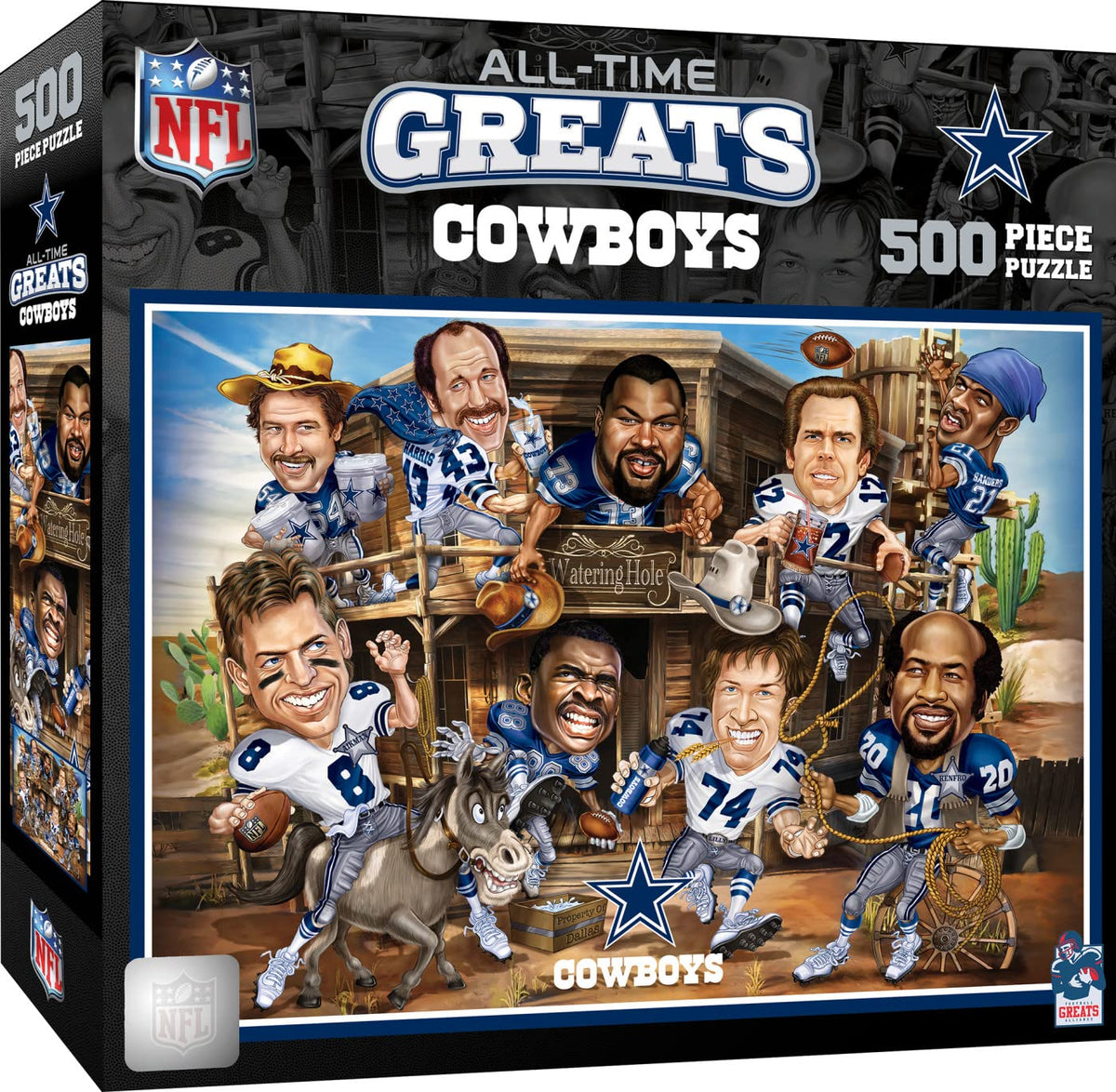 MasterPieces Dallas Cowboys All-Time Greats puzzle cover with bold team artwork for fans