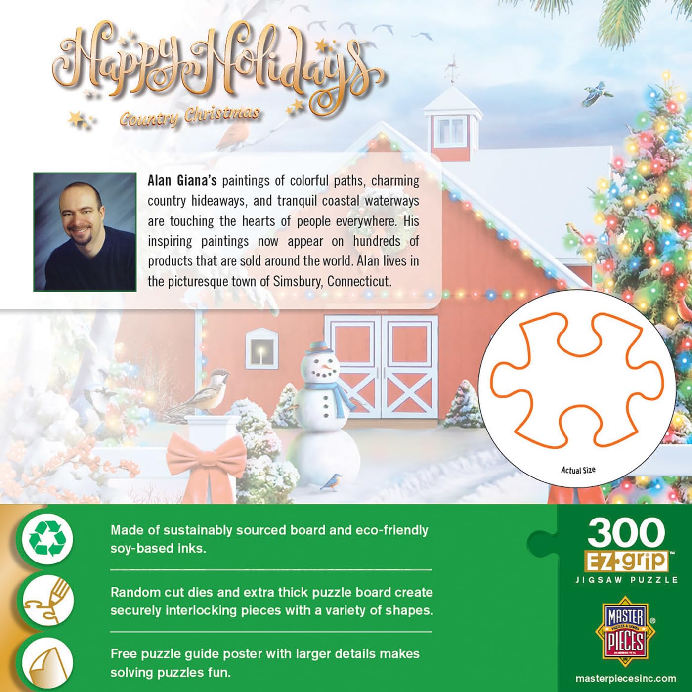 MasterPieces EZ Grip puzzle cover features festive visuals and easy handling.