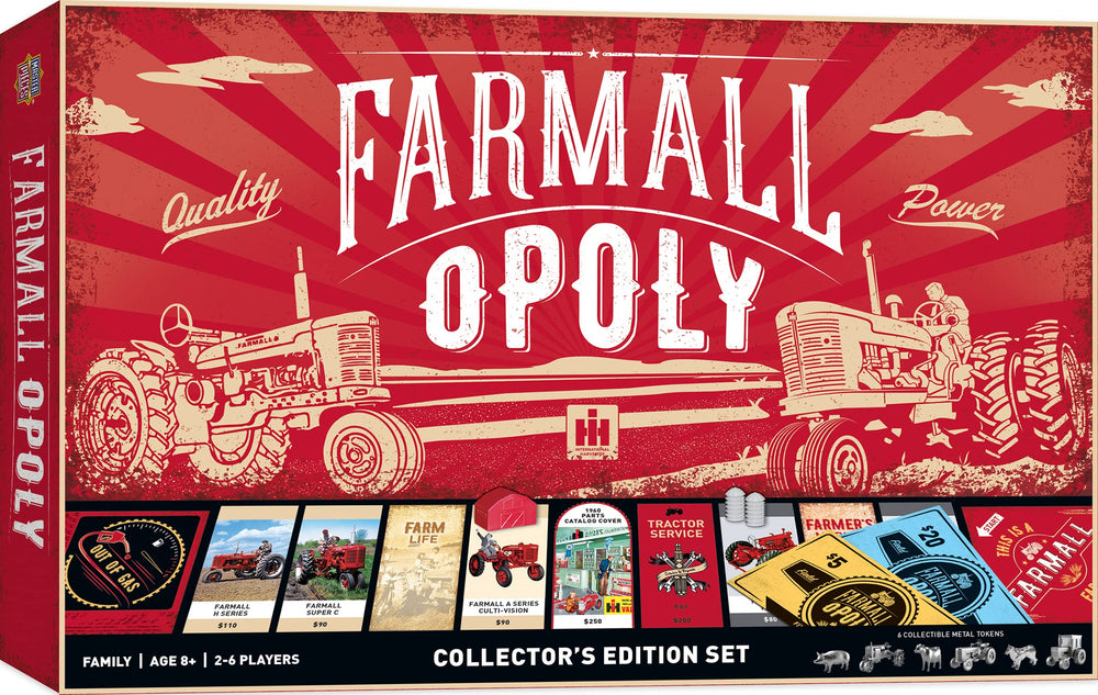 MasterPieces Farmall Opoly tractor tokens ready for collection during play.