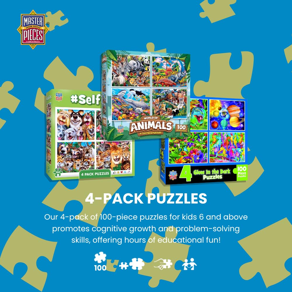 MasterPieces four-pack educational puzzles support problem-solving and bright designs.
