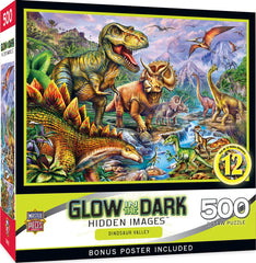 MasterPieces glow-in-the-dark dinosaur valley puzzle reveals hidden elements at night
