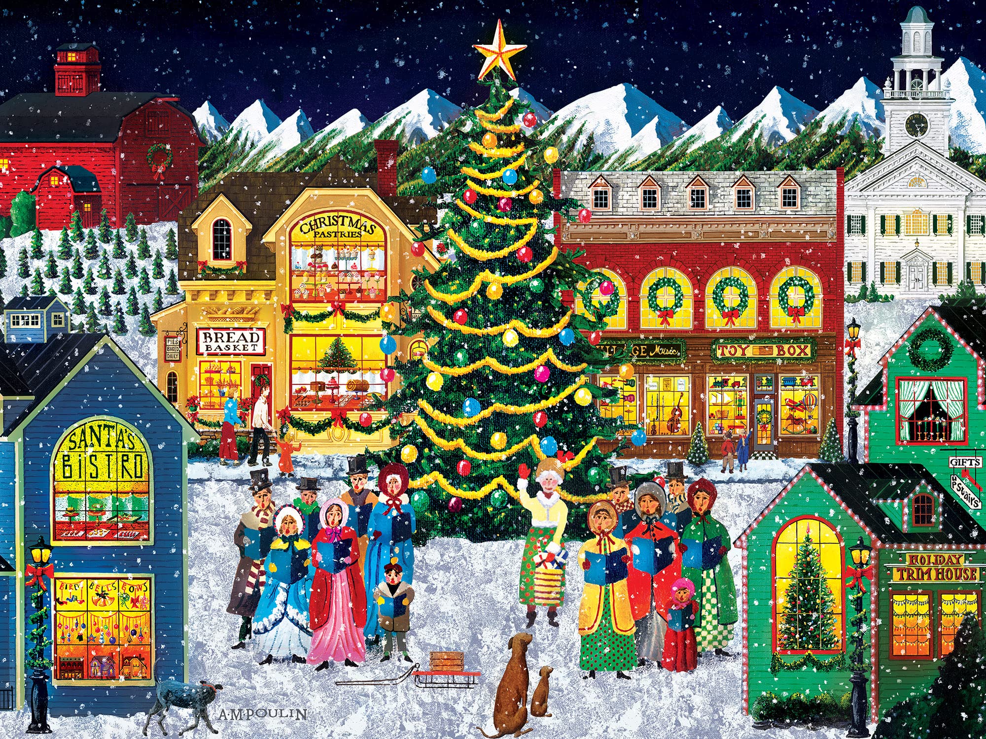 MasterPieces Holiday Harmony carolers scene with festive colors