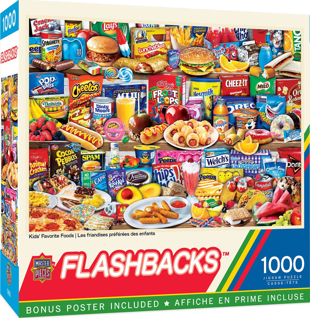 MasterPieces Kids Favorite Foods puzzle box front with nostalgic diner artwork, ideal for family game night