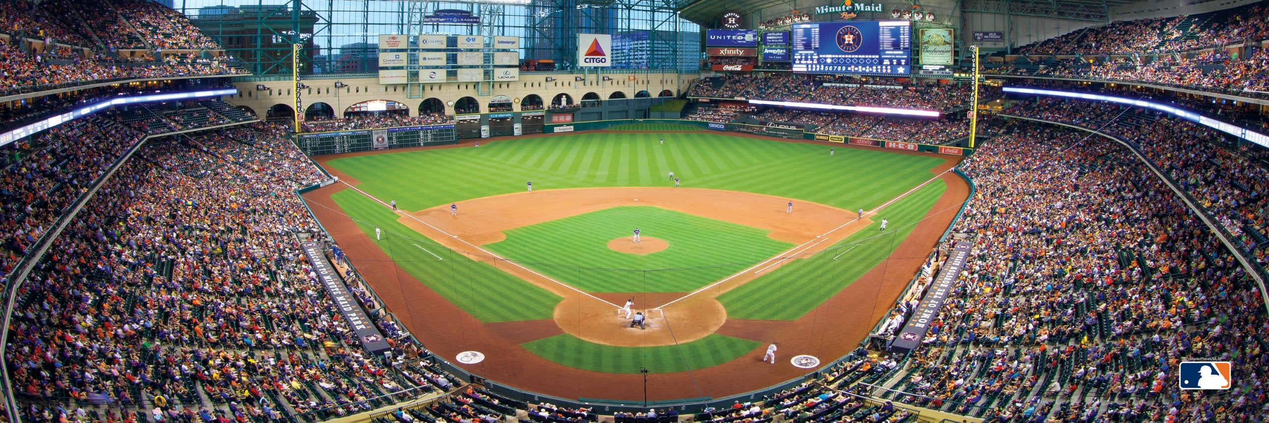 MasterPieces Astros panorama 13 x 39 puzzle ready for tabletop or wall.