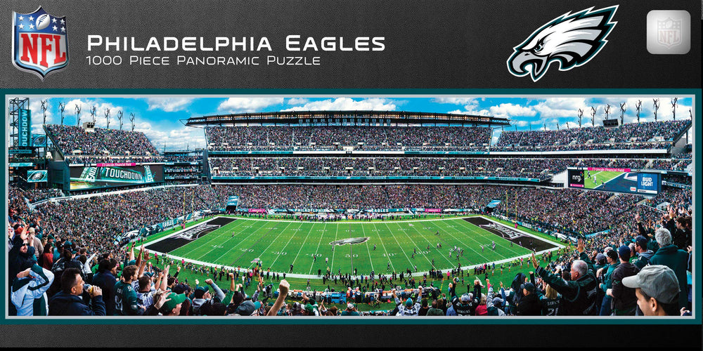 Masterpieces 1000-piece Eagles puzzle, eco-friendly inks and recycled materials.