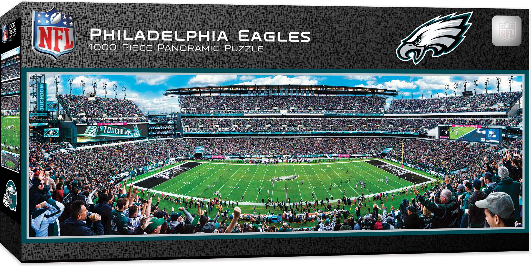 Masterpieces NFL Philadelphia Eagles center-view puzzle, panoramic scene, ideal for focused evening challenge.