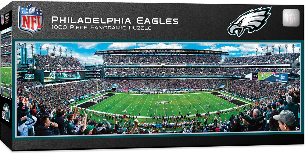 Masterpieces NFL Philadelphia Eagles center-view puzzle, panoramic scene, ideal for focused evening challenge.