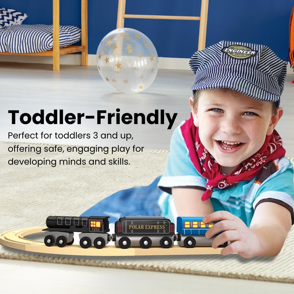MasterPieces Polar Express wooden train set offers tactile, durable play for kids.
