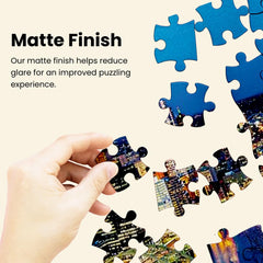 MasterPieces puzzle pieces interlocking closeup—thick cuts for sturdy, satisfying fit.