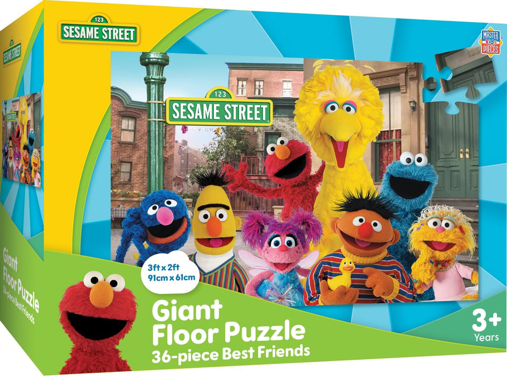 Masterpieces Sesame Street Best Friends 36pc puzzle setup with vibrant artwork for family fun.
