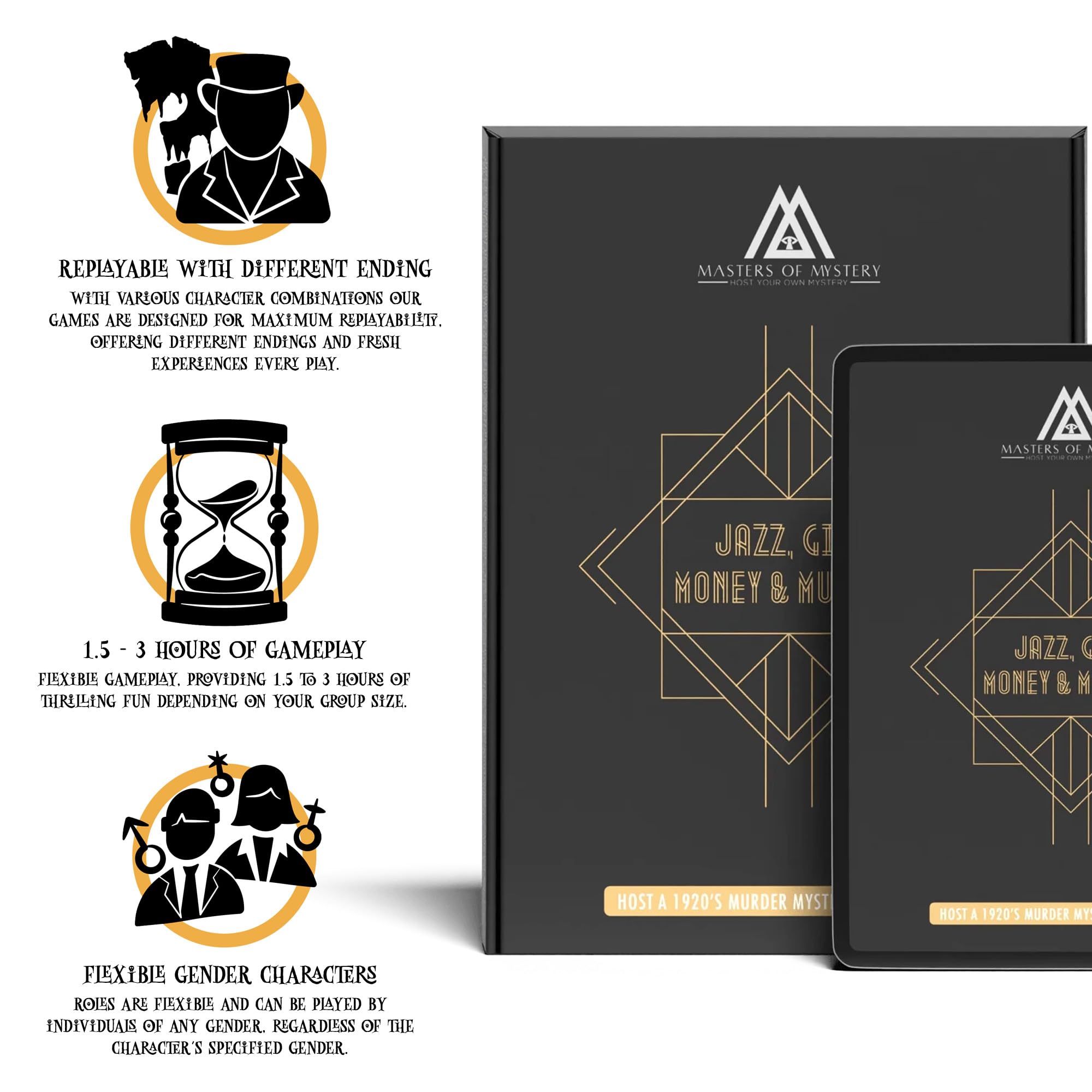 Masters of Mystery detective recordings enhance host participation and storytelling.