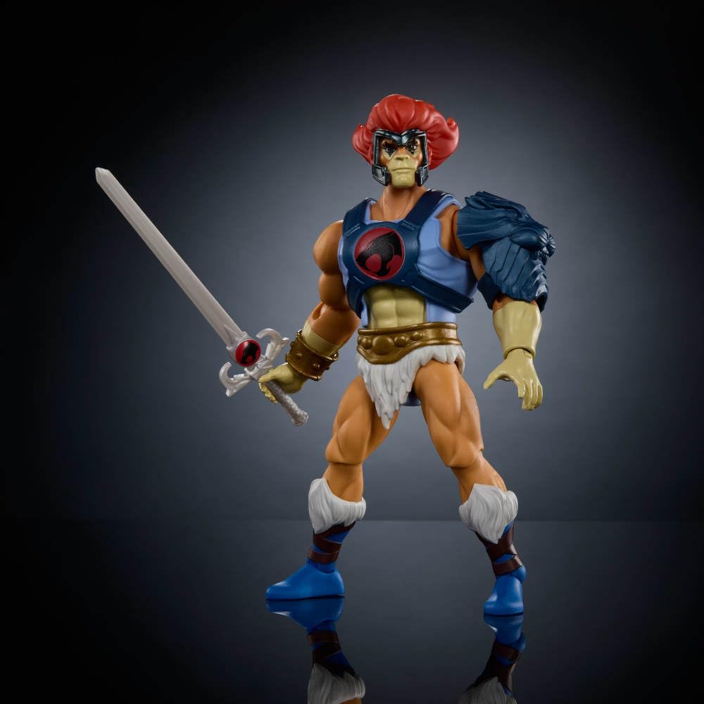 Masters of the Universe Lion-O origin articulation pose-capable for dynamic, action-packed shelf setups.