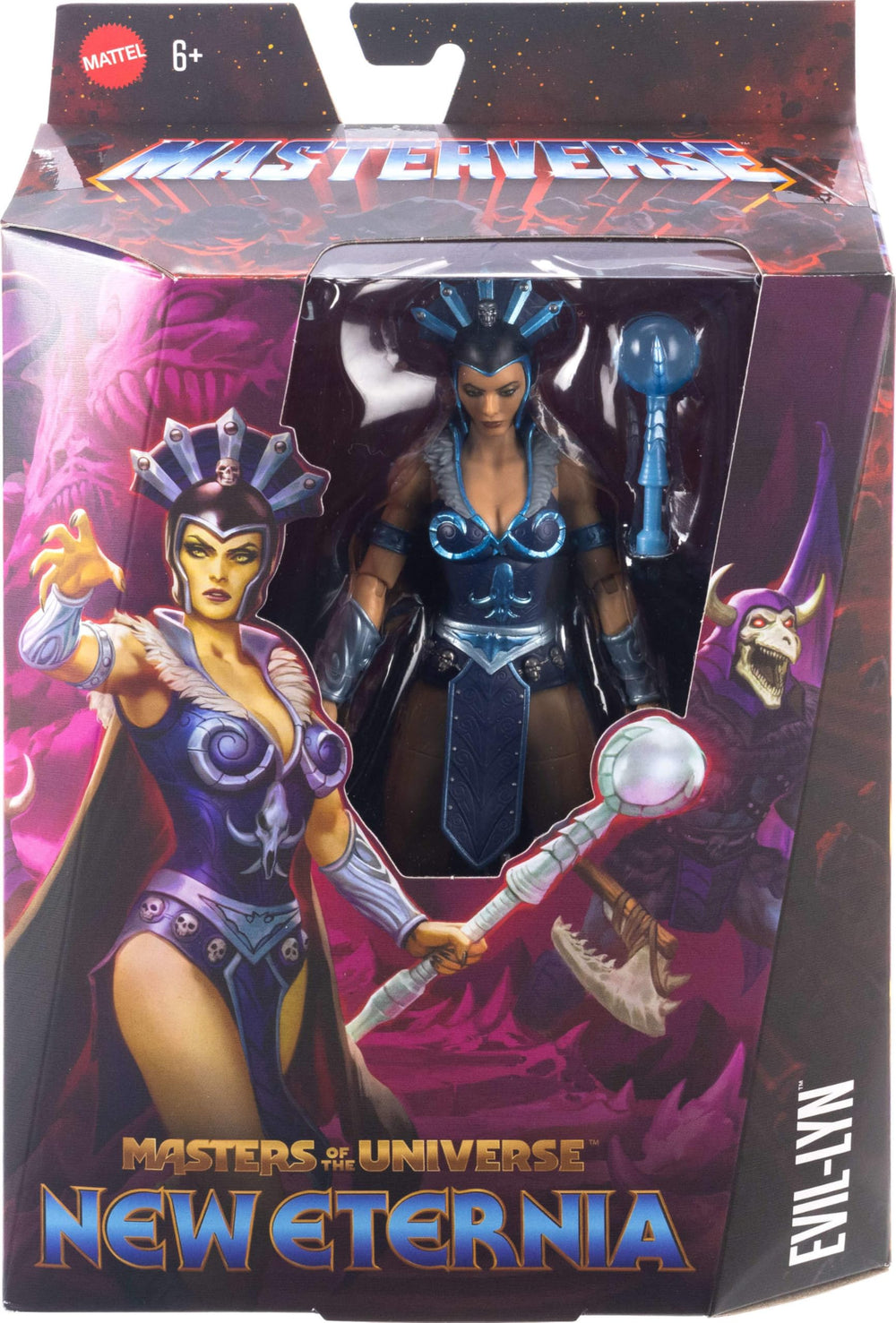 Detailed Masterverse Evil-Lyn artwork highlights premium craftsmanship.