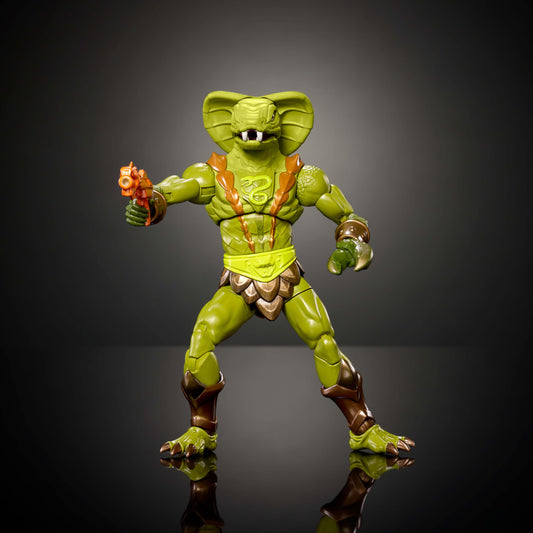 Masters of the Universe Masterverse Kobra Khan camo look with removable hood for versatile display.