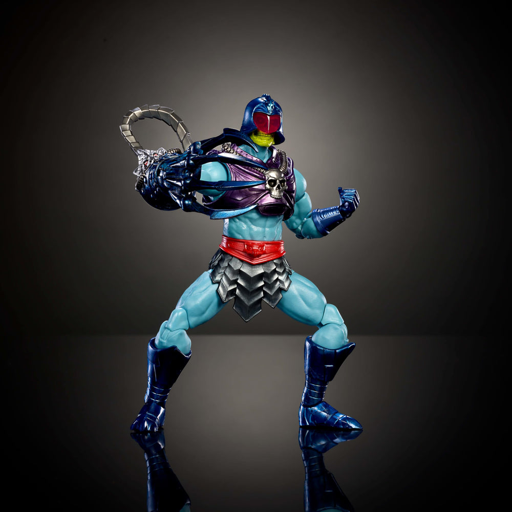 Face visor and jaw articulation enable dramatic action poses.