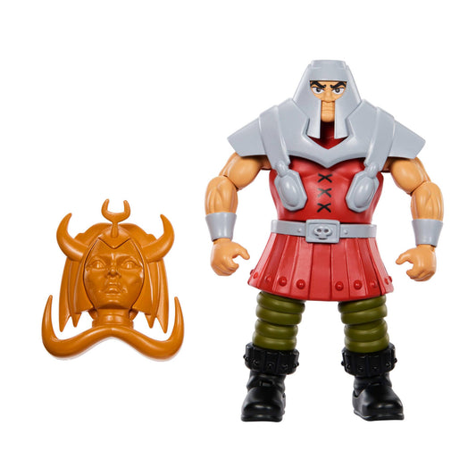 Masters of the Universe Origins Ram Man front view shows vintage deco and poseable joints.