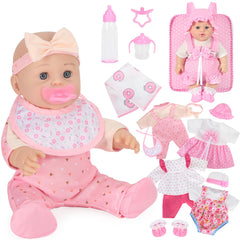 Mastom 12-inch baby doll with backpack for portable pretend play.