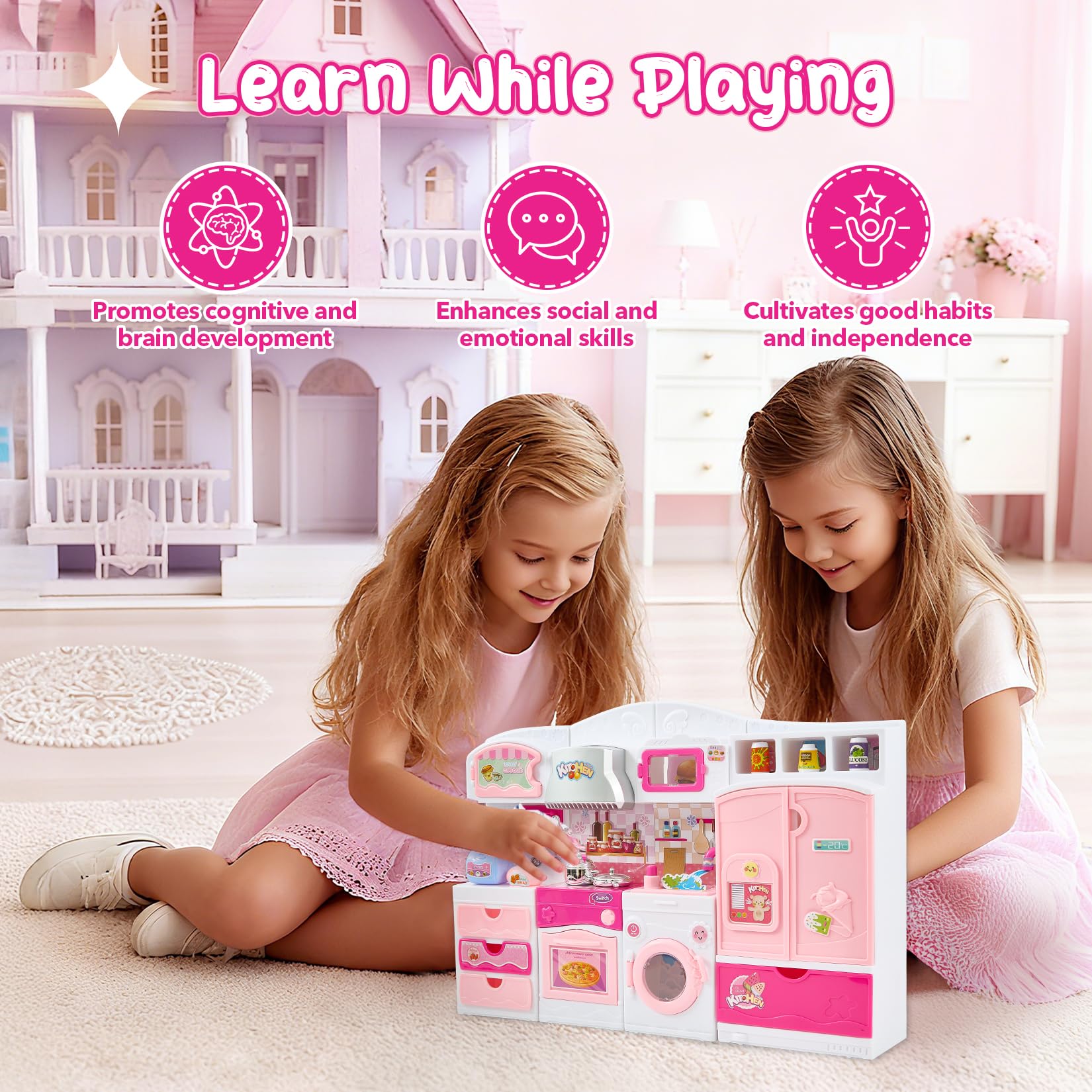Mastom kids kitchen playset made from durable ABS plastic for safe, easy cleaning playtime.