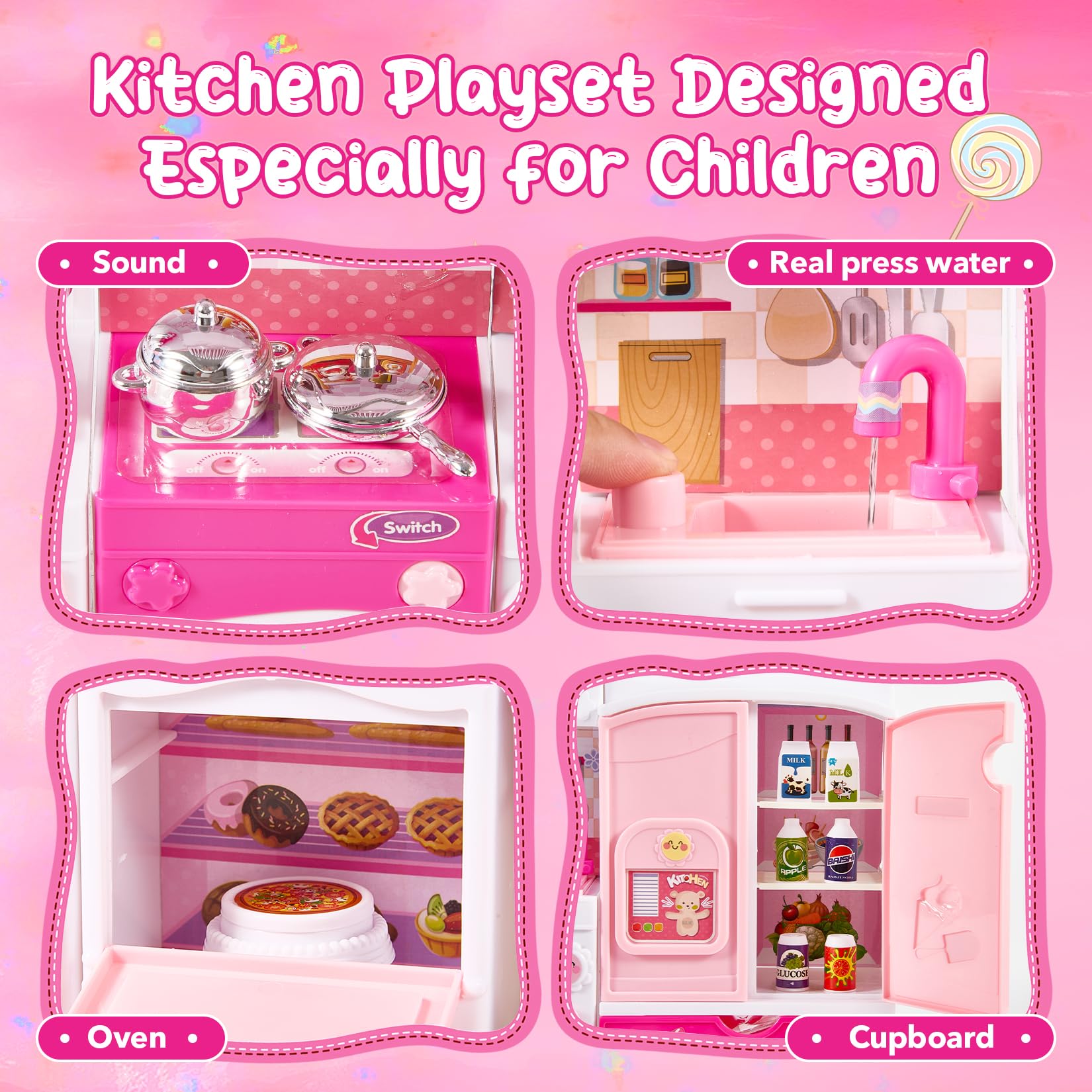 Mastom kids kitchen playset simulated sink invites interactive washing and fine motor practice.