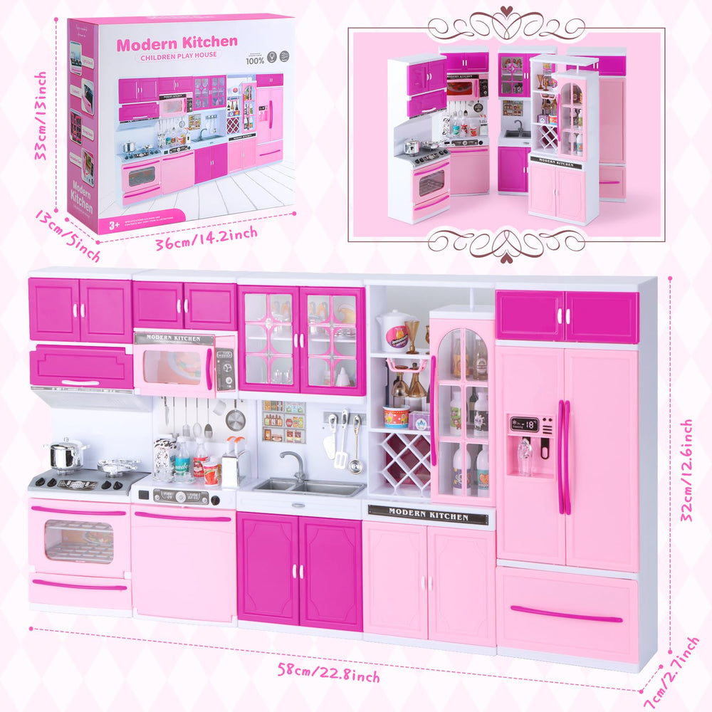 Mastom Kitchen Playset lights and sounds create immersive kitchen moments.