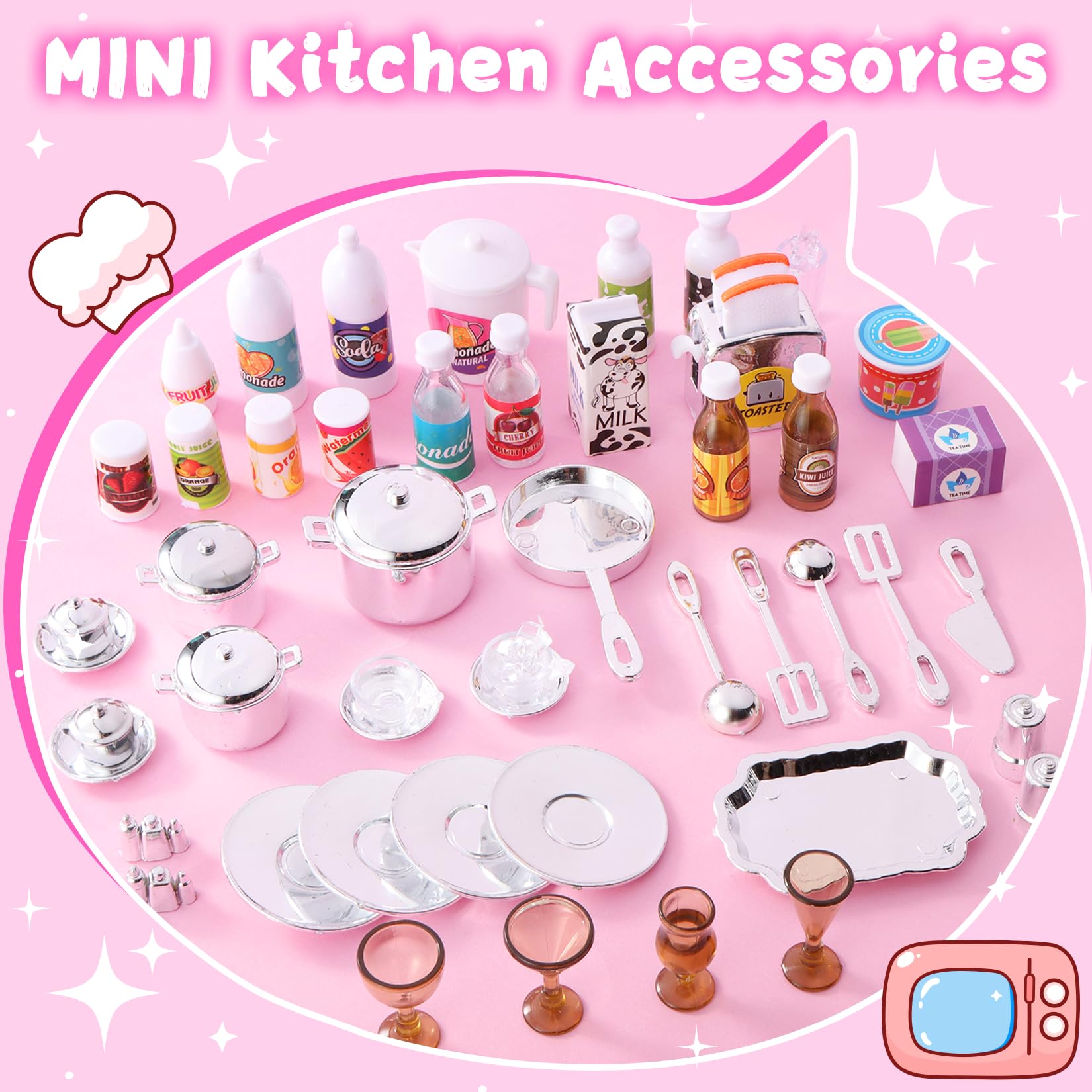 Mastom Kitchen Playset storage cabinet helps organize dollhouse kitchen items.