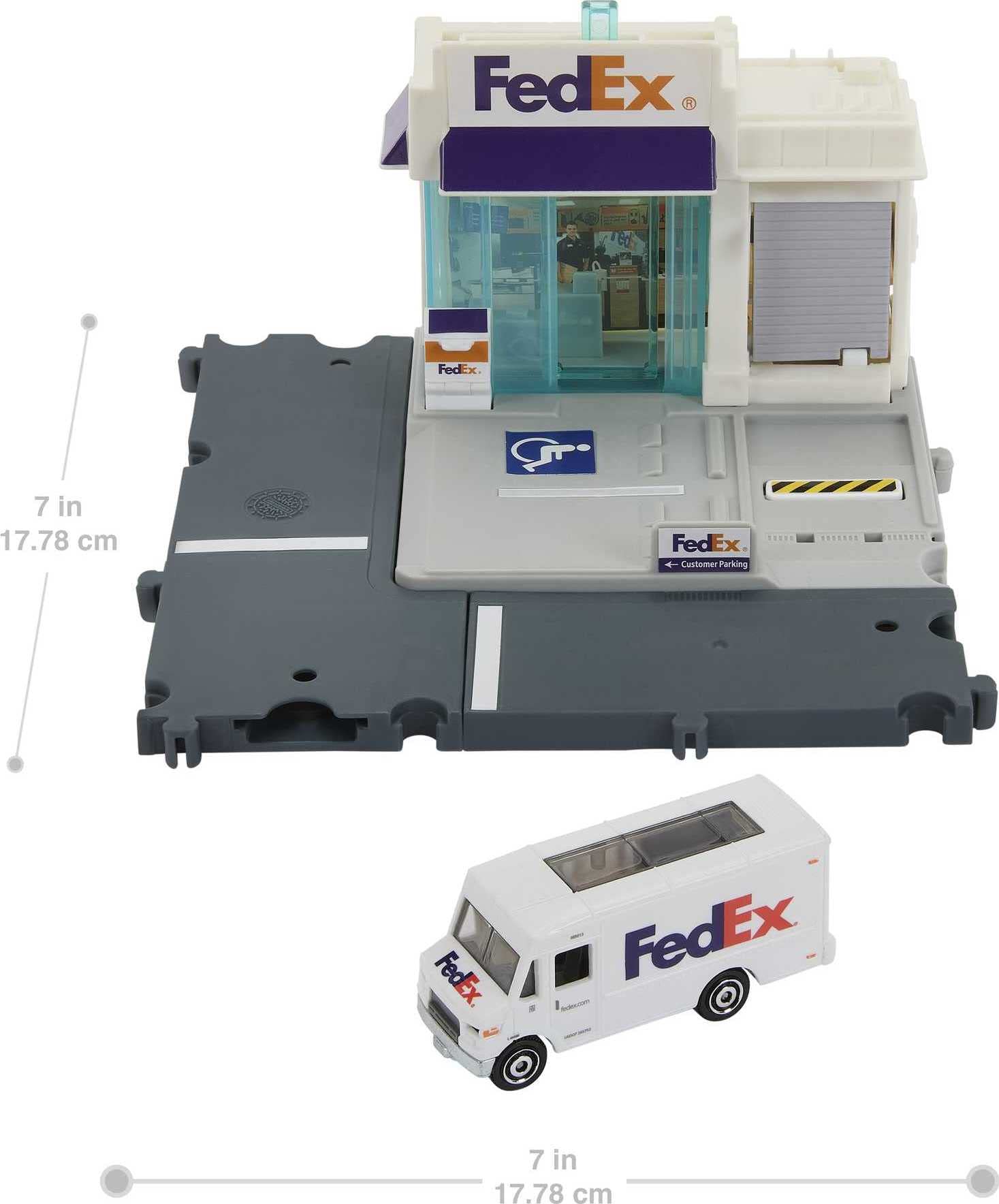 Matchbox Action Drivers FedEx Package Center detailed signs promote realistic warehouse role-play