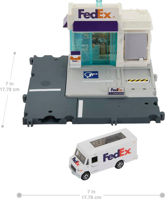 Matchbox Action Drivers FedEx Package Center detailed signs promote realistic warehouse role-play