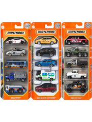 Matchbox three-themed 5-packs offer diverse vehicles for storytelling.
