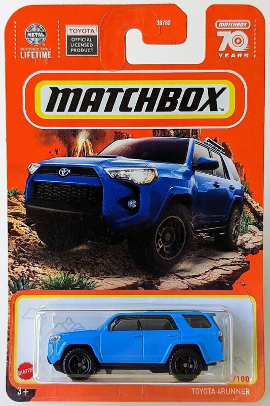 Matchbox Toyota 4Runner blue die-cast car, ideal for display or imaginative play.