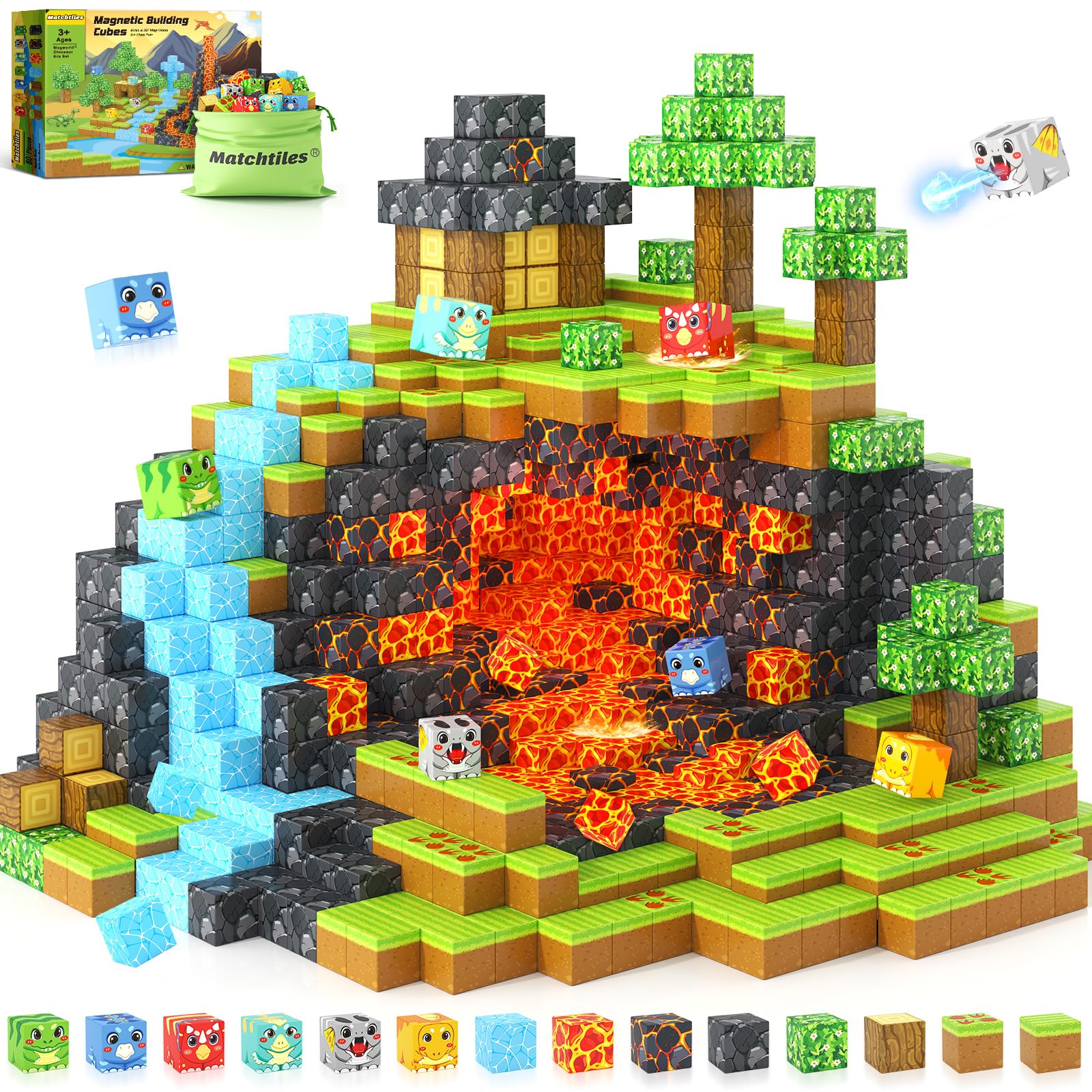 Matchtiles magnetic dinosaur blocks assembly view for creative open-ended play