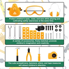 Mathea kids tool set rounded-edges design ensures safe handling for kids.