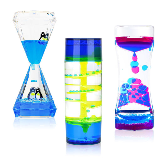 MATIRISE liquid motion bubbler on a desk shows colorful bubbles for visual focus