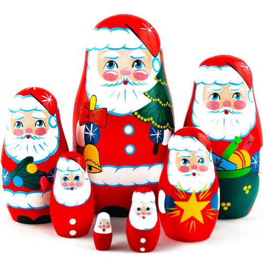 MATRYOSHKA&HANDICRAFT Santa nesting dolls 7pc set, ideal festive decor and family keepsake.