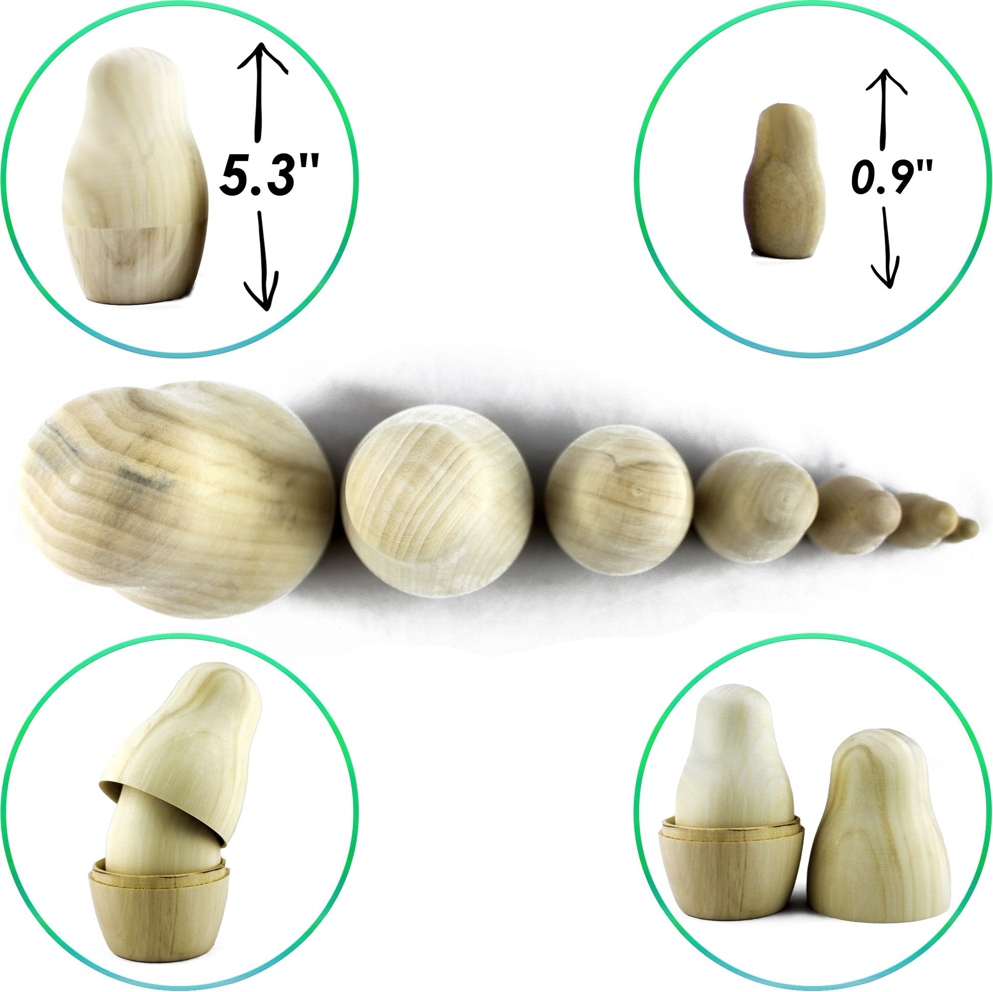 MATRYOSHKA&HANDICRAFT small blank dolls, smallest 0.9 inches, great for tiny details.