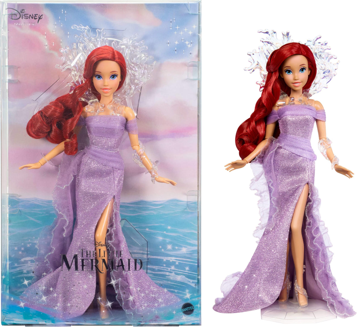 Mattel Ariel on display stand, ideal for shelf presentation.