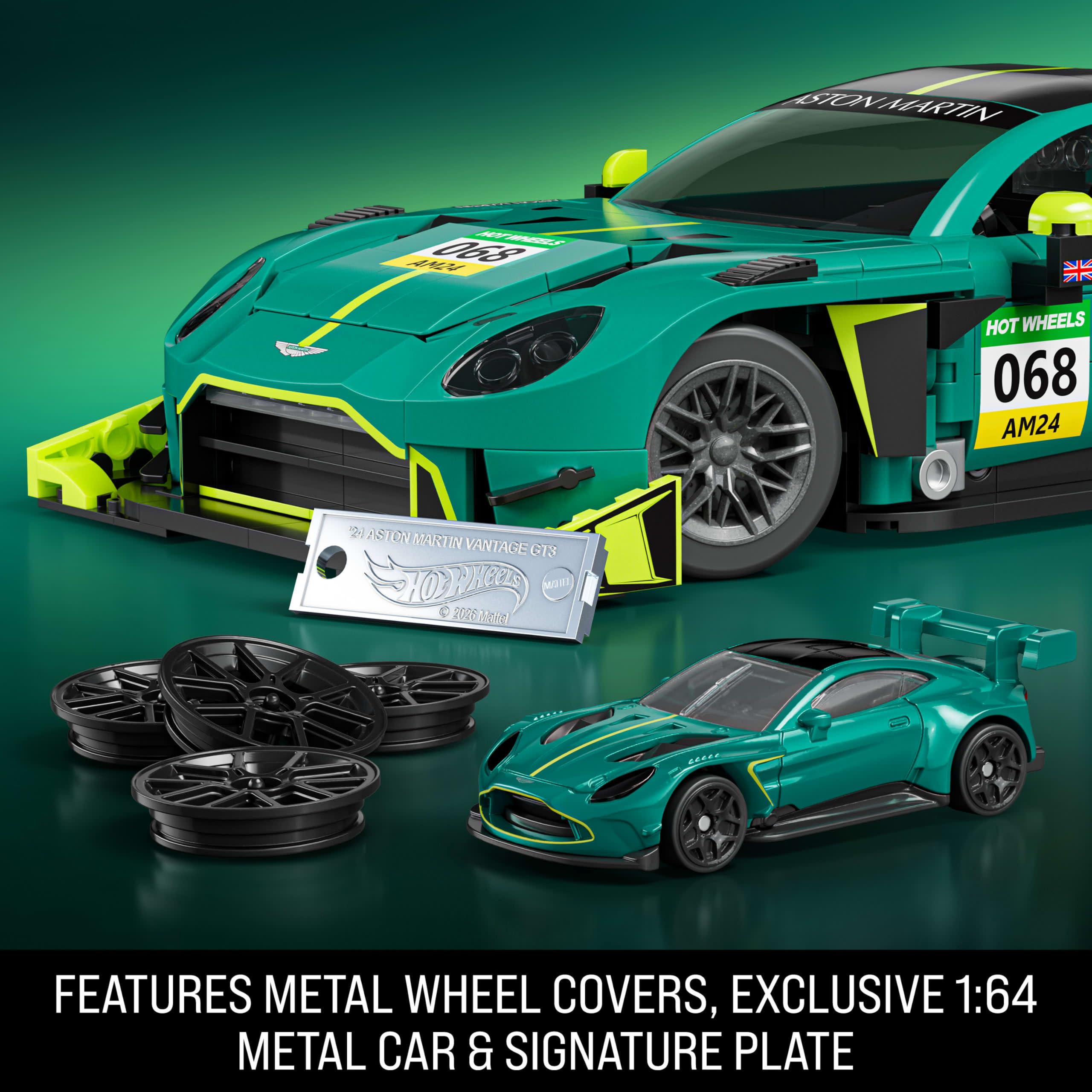 Mattel Aston Martin Vantage GT3 held in hand showing 1:16 scale and buildable size advantage