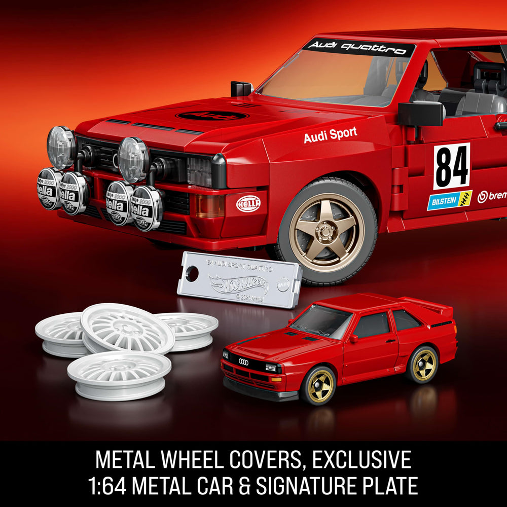 Mattel Audi Sport quattro beside books for 1:16 scale comparison and size context