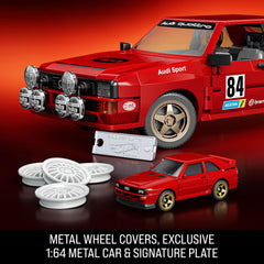 Mattel Audi Sport quattro beside books for 1:16 scale comparison and size context