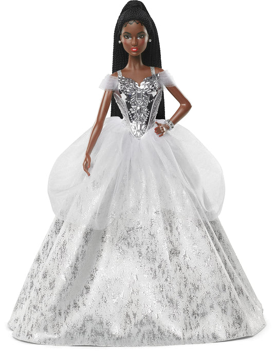 Mattel Barbie Signature 2021 Holiday doll dress details for festive display and gifting.