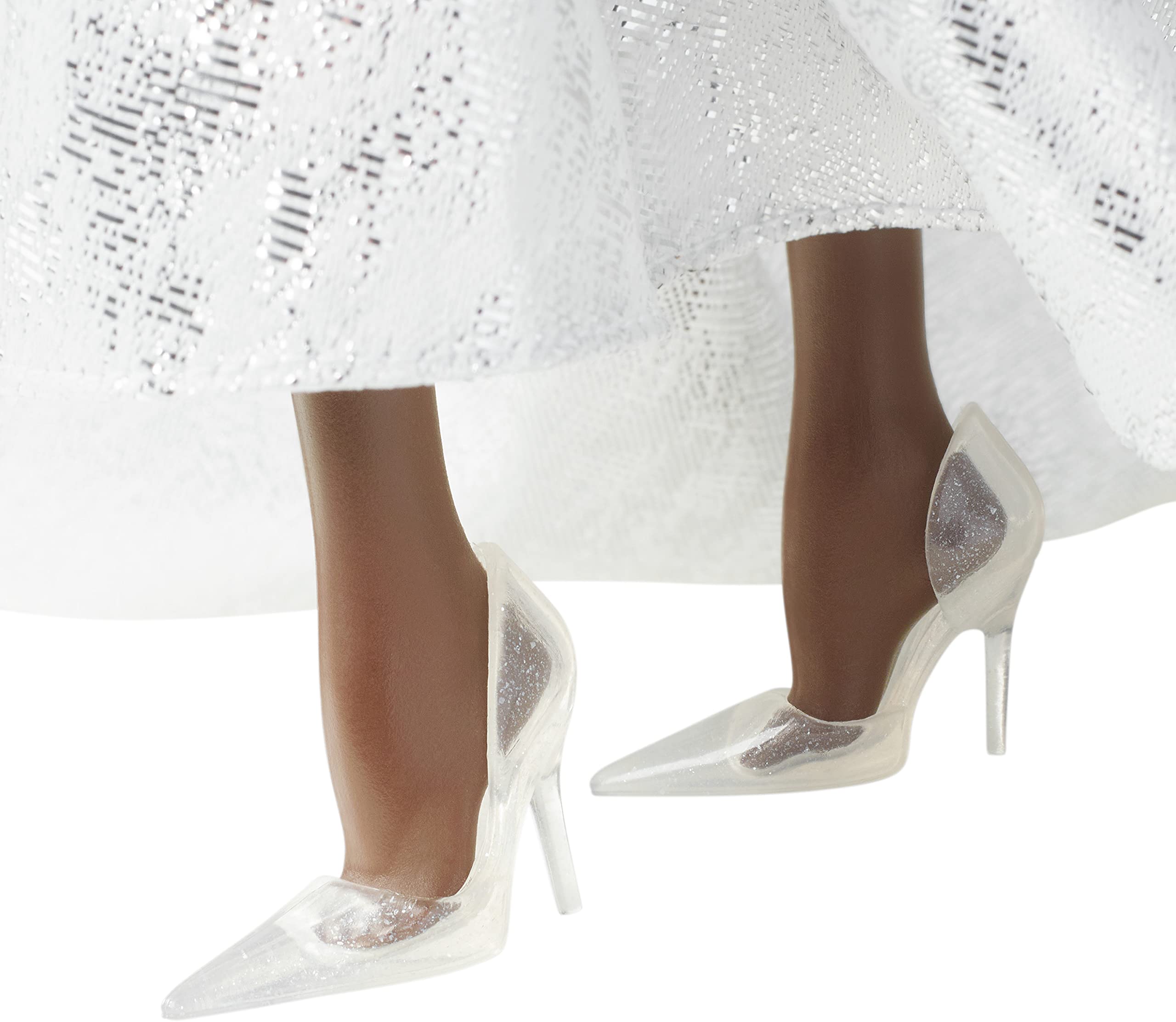 Barbie Signature 2021 Holiday doll tulle peplum adds voluminous sparkle for imagination.