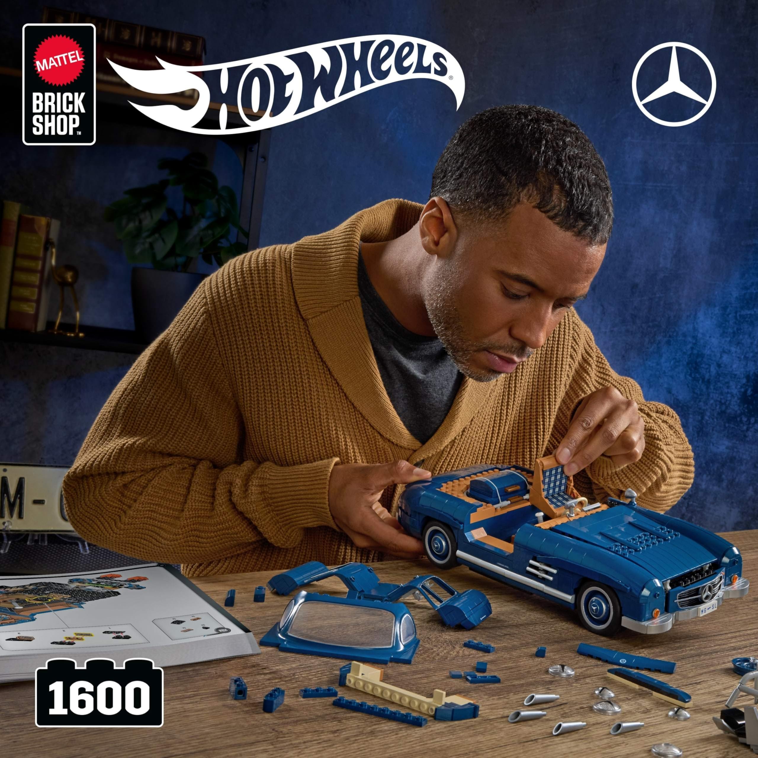 Mattel Brick Shop assembled Mercedes‑Benz 300 SL front view for display
