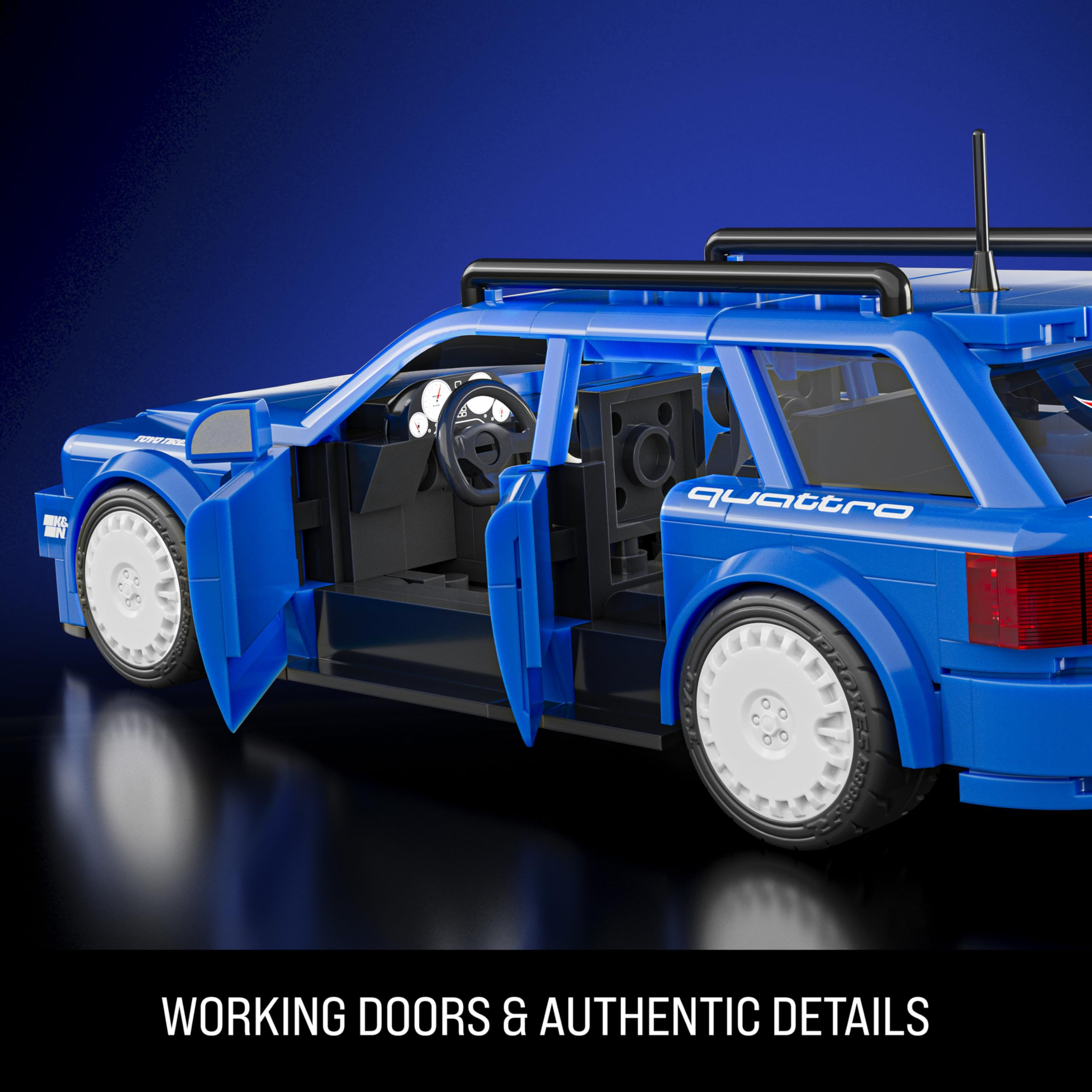 Mattel Brick Shop Audi Avant RS2 on a shelf with other models illustrating collectible presence