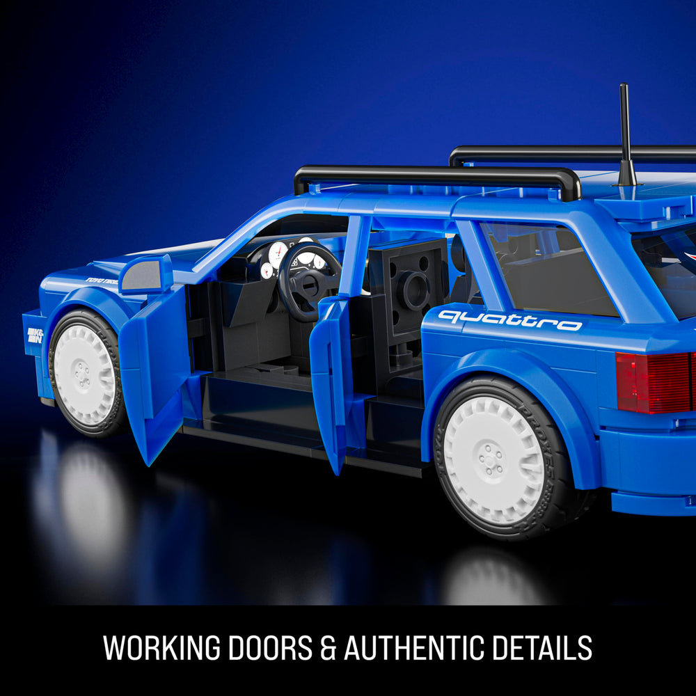 Mattel Brick Shop Audi Avant RS2 on a shelf with other models illustrating collectible presence