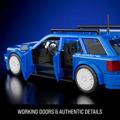 Mattel Brick Shop Audi Avant RS2 on a shelf with other models illustrating collectible presence