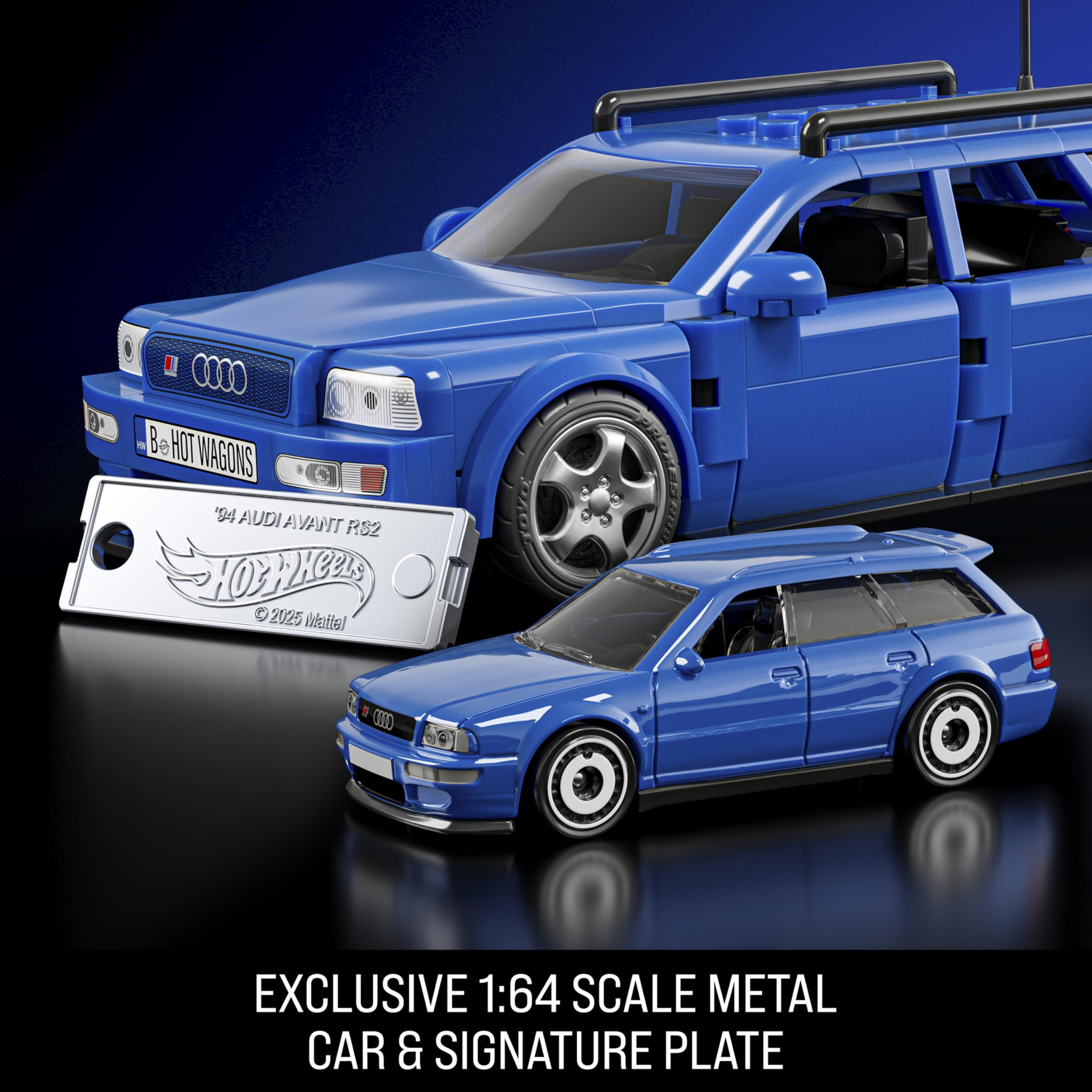 Mattel Brick Shop Audi Avant RS2 exclusive 1:64 metal car and metal signature plate for collectors
