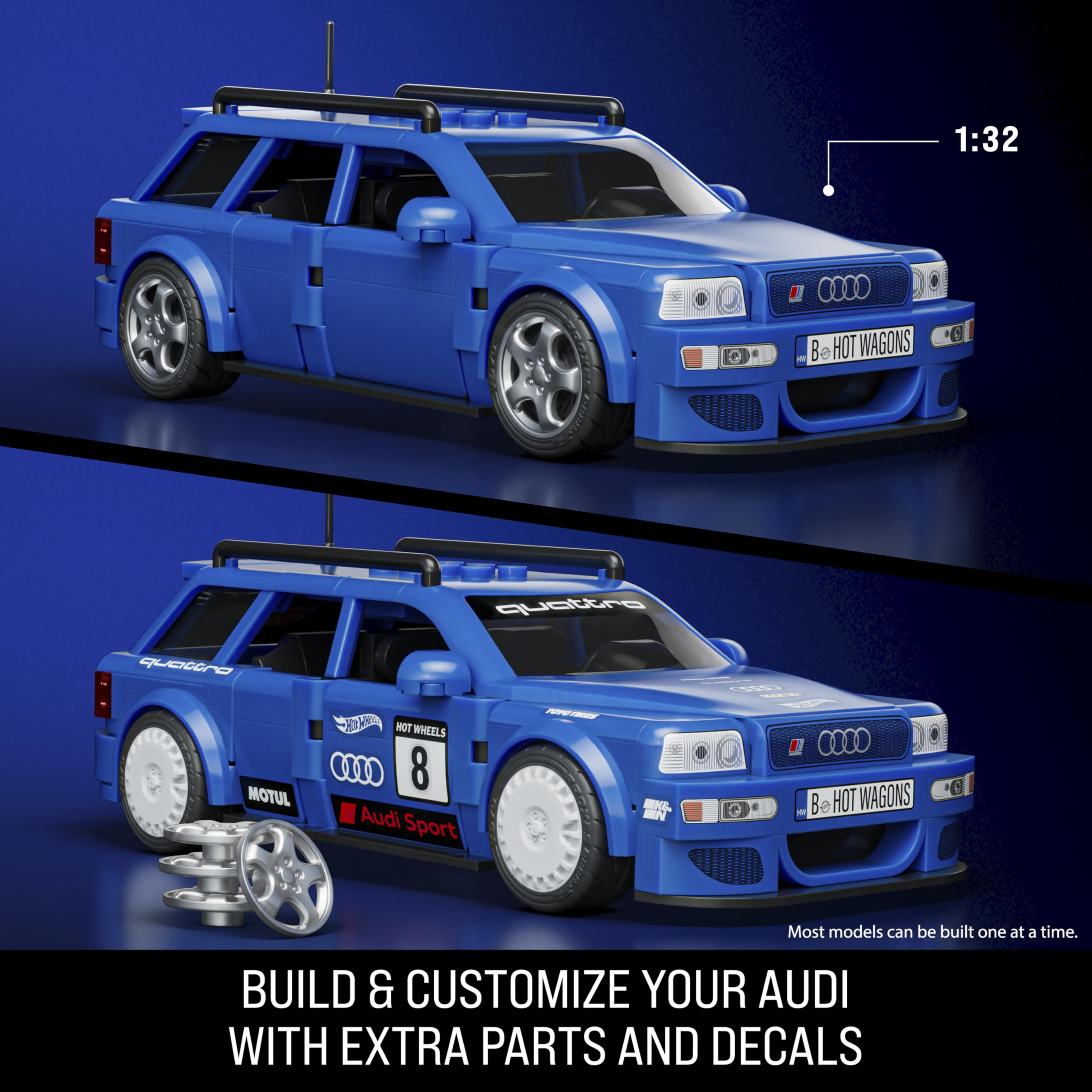 Mattel Brick Shop Audi Avant RS2 with open doors demonstrating playability and functional parts