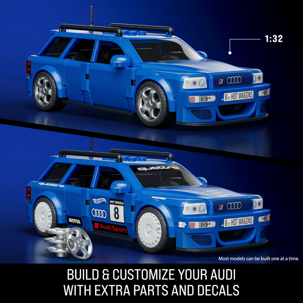 Mattel Brick Shop Audi Avant RS2 with open doors demonstrating playability and functional parts