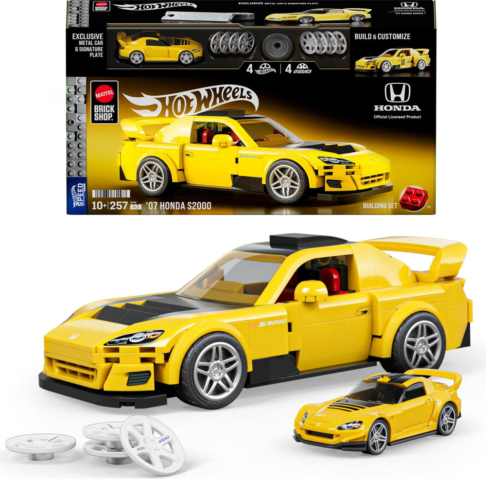 Mattel Brick Shop front packaging showing kit contents and highlights