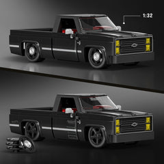 Mattel Brick Shop side profile of Silverado highlighting form and matte black finish